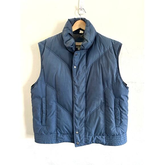 Vintage Mens Puff Vest Down Waterfowl Feather Filled Size XLarge Blue‎ Full Zip - Picture 1 of 11